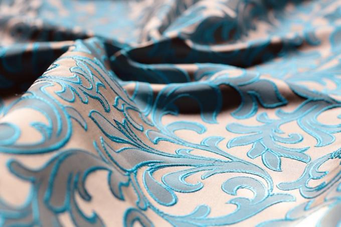 Silk Jacquard Woven Fabric For Dress , Blue Polyester Jacquard Fabric