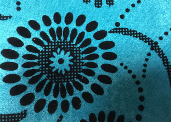 China Blue Flower Flocked Fabric , Flock Print Fabric 100% Polyesteron sales