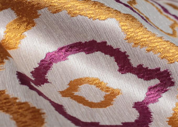 Jacquard Upholstery Silk Organza Fabric Purple And Gold Washable