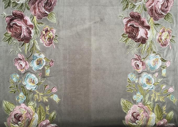 Embroidery Imitation Polyester Curtain Fabric With Flower Design