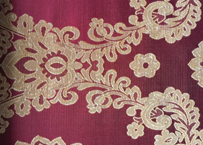 Floral Red Jacquard Woven Fabric Classical Soft With Anti-Static