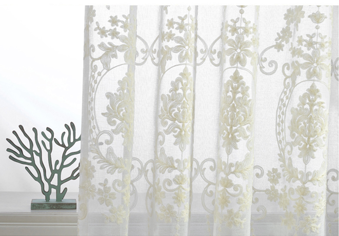 Polyester Voile Curtain Fabric Embroidery Contemporary Decoration